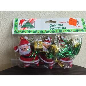 Vintage Misco Santas And Gifts Flocked Plastic Christmas Miniatures -New! 3"